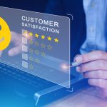 User gives rating to service experience on online application, Customer review satisfaction feedback survey concept, Customer can evaluate quality of service leading to reputation ranking of business.